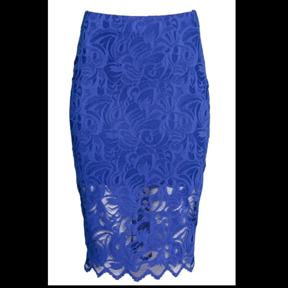 Royal blue lace, high waisted Midi Skirt